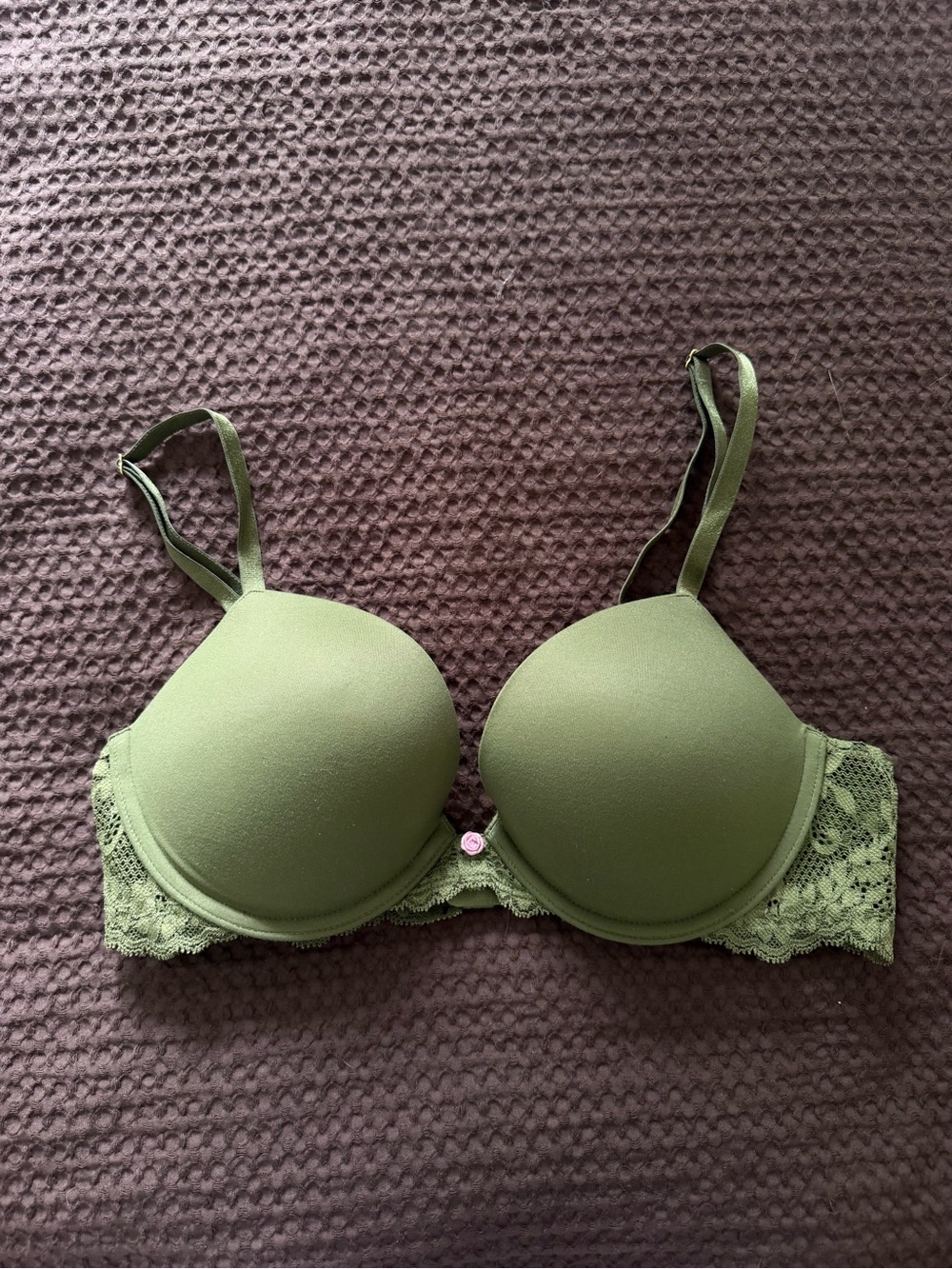 Olive Green Lace-Trim Push-Up Bra